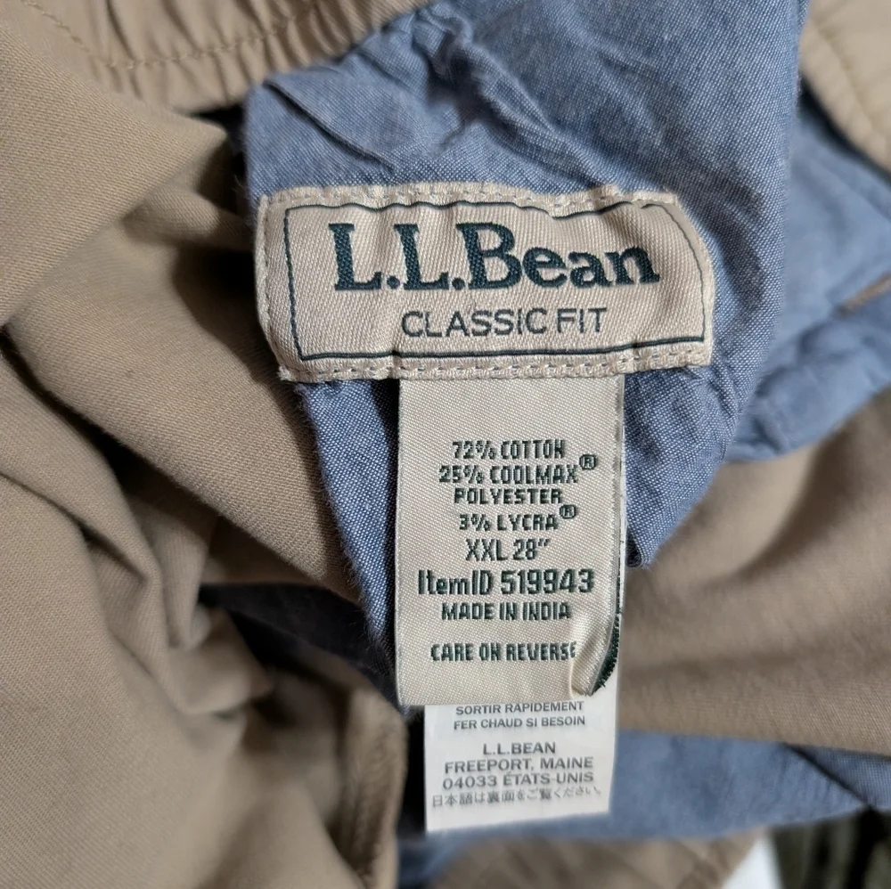 L.L. Bean Mens Dock Pants Comfort Stretch Khaki Drawstring Chino Size XXL 2XL